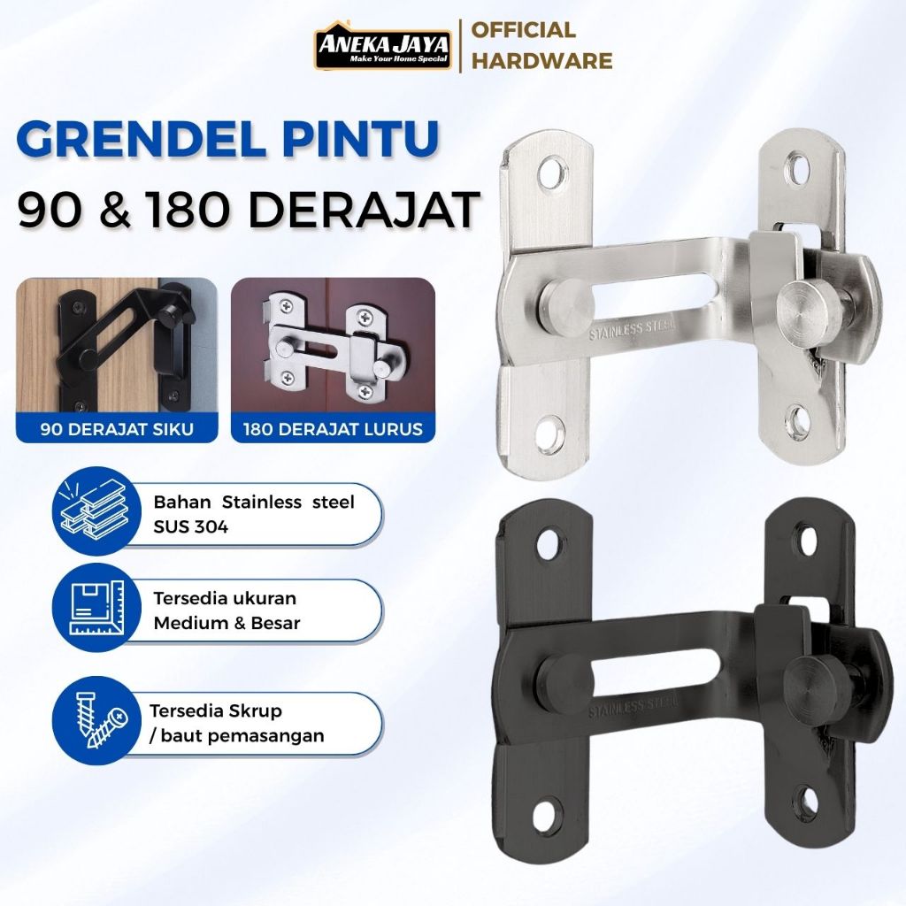 Grendel Pintu Kunci Sudut Siku Kait Slot Jendela Stainless 90 180 derajat  Lurus Slot Geser Hitam