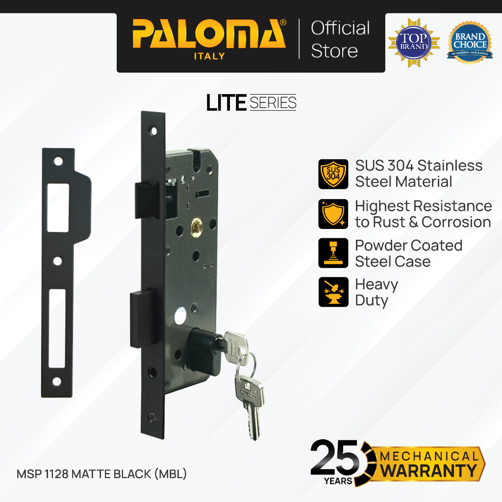 PALOMA MSP 1128 Body Kunci Set Cylinder Kunci Pintu Stainless Steel SUS 304 SUS304 Matte Black Hitam