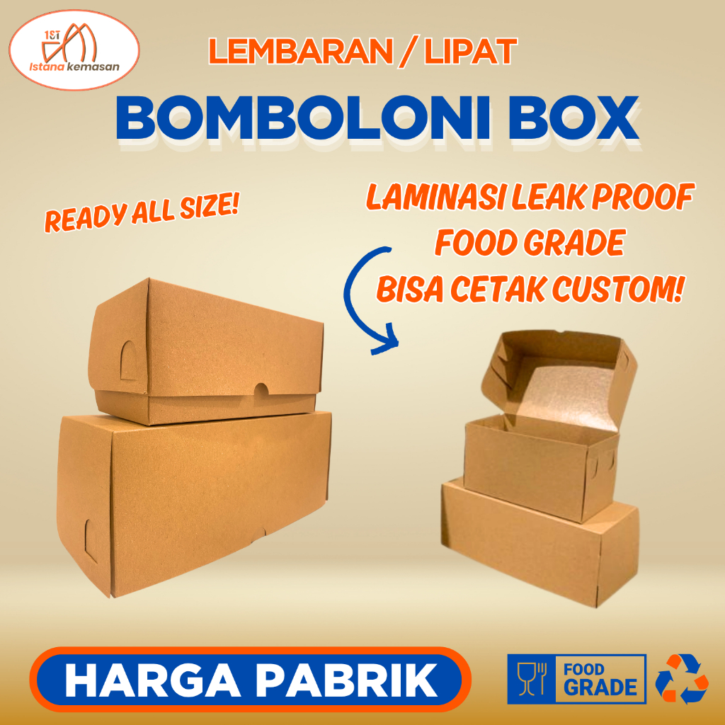 Box Kotak Roti Bakar Bandung / Bomboloni / Bolu Gulung bahan kraft Laminasi