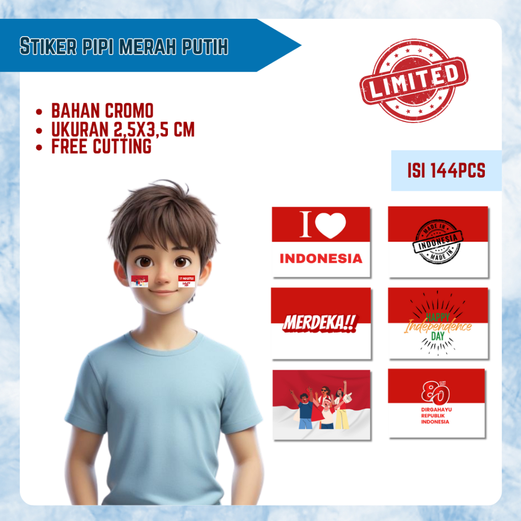 

Sticker Pipi [ISI 144PCS] Tema kemerdekaan Indonesia 17 Agustus Bahan Cromo Ukuran 2,5x3,5cm