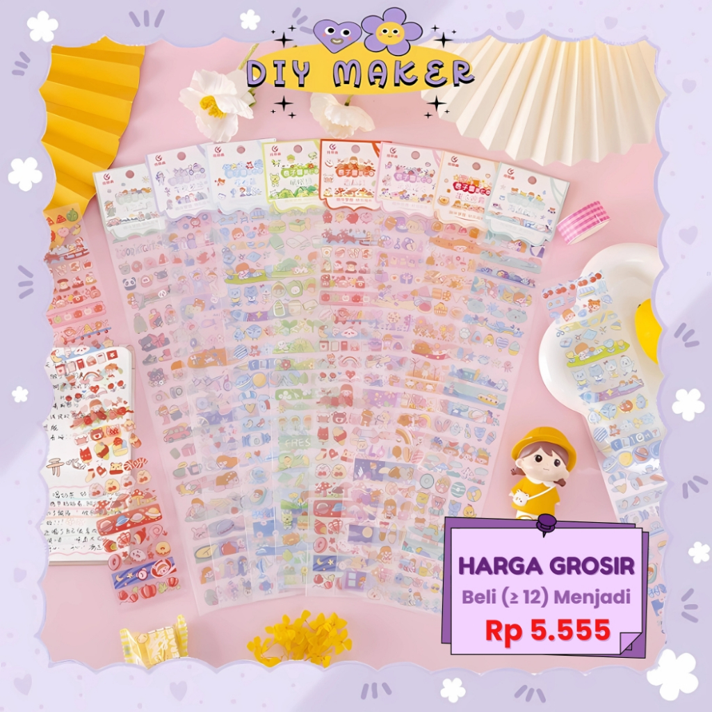 

DM Stiker Aesthetic Deco Buku Harian DIY Casing Set FUNNY CARTOON Stiker Waterproof Anti Air SP01
