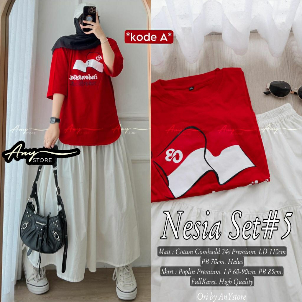 Nesia setelan rok putih merah tema kemerdekaan remaja dewasa