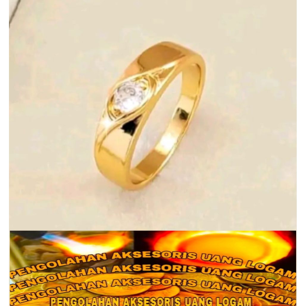 Cincin koin logam Ori motif mata satu Lapis emas 24k Anti karat