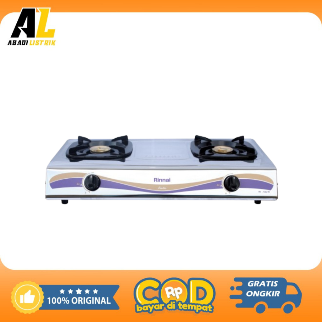 Rinnai Kompor Gas Stainless 2 Tungku RI-522E/Kompor gas RINNAI 2 tungku stainless ri-522e/kompor gas