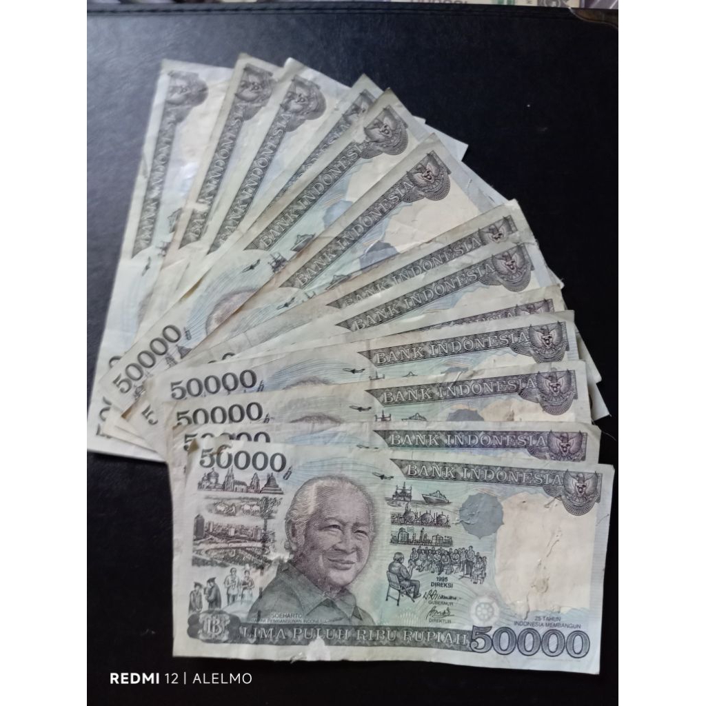 uang kertas 50000 rupiah suharto bekas asli jelek harga perlembar