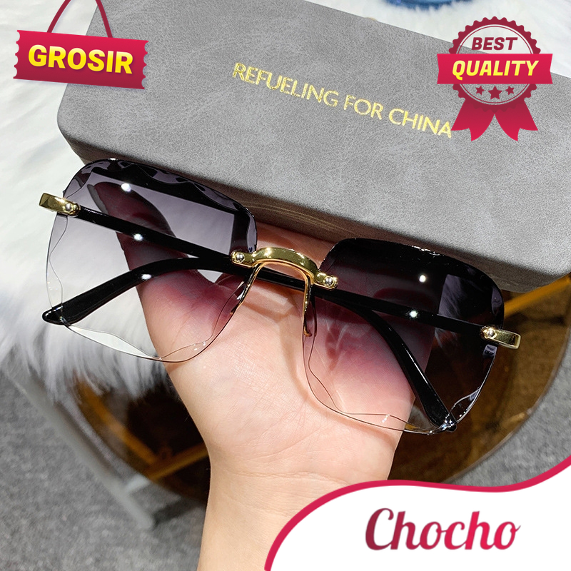 ALOY GROSIR PL-MX005 Kacamata Hitam Wanita Fashion Gaya Tanpa Bingkai Termurah