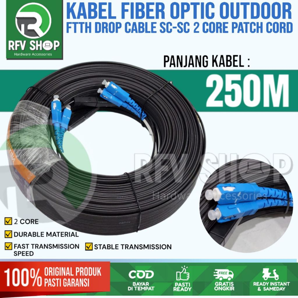 Kabel Fiber Optic / Optik 2 core 250 Meter FTTH OUTDOOR SC SC UPC single mode