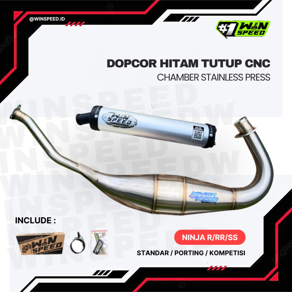 Knalpot Racing Ninja R RR SS ZX150 – WINSPEED Chamber Stainless Press Dopcor Hitam Tutup CNC