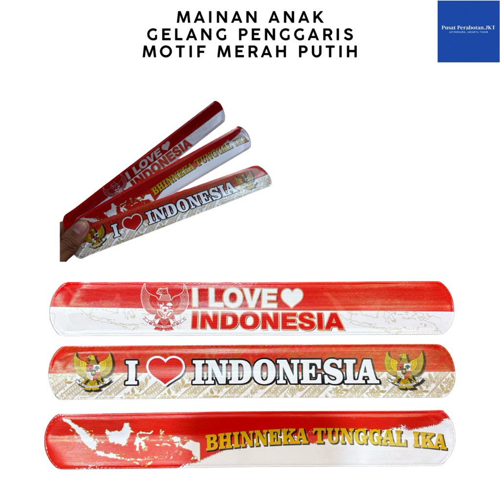 

HARGA PER 50PCS - MAINAN ANAK GELANG PENGGARIS MOTIF MERAH PUTIH/KEMERDEKAAN *ACC I LOVE INDONESIA*