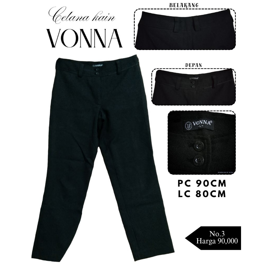 3. Celana Kain Vonna Hitam Elegan Celana Panjang Formal/Kasual Hitam Polos