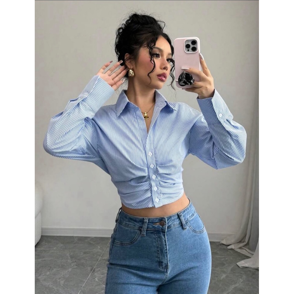 preloved zara striped blue shirt