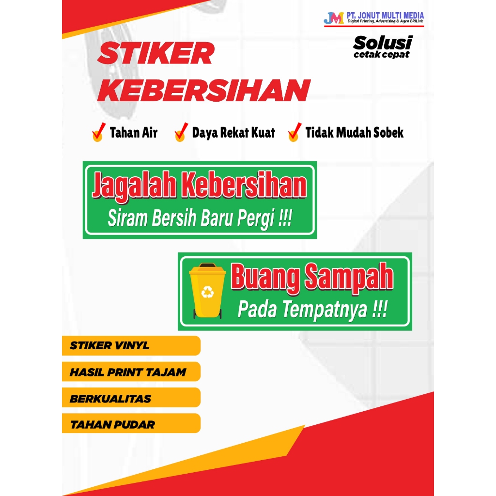 

Stiker Kebersihan | Tahan Air | Daya Rekat Kuat | Custom Desain