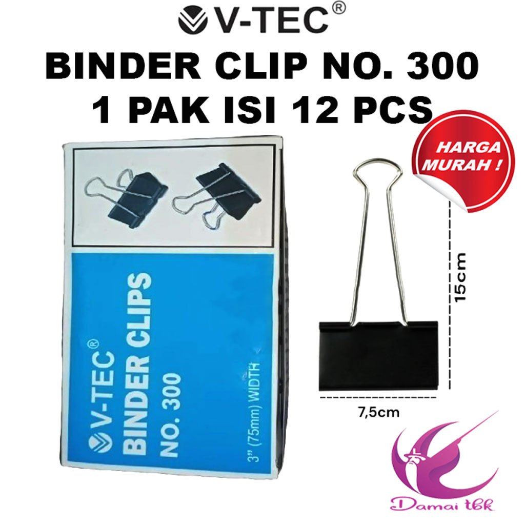 

(1 pak isi 12pcs) Binder Clip No. 300 V-tec