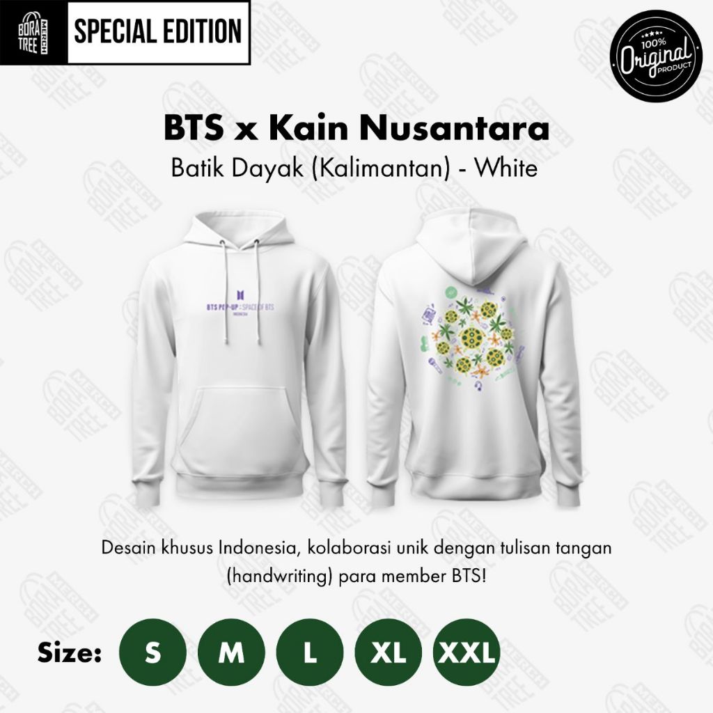BTS x Kain Nusantara Batik Dayak Spesial Zipped Hoodie White POP UP STORE INDONESIA