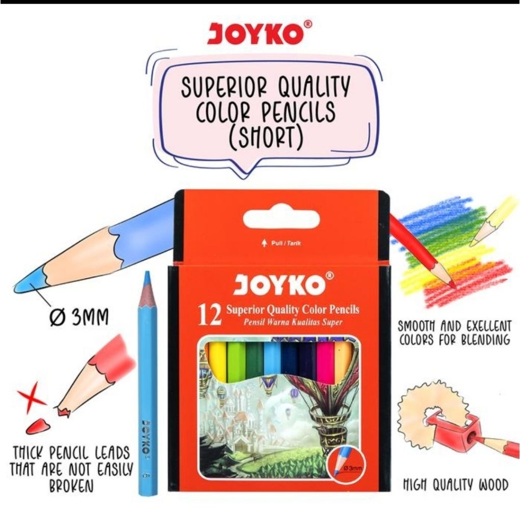 

(MINIMAL 12 SET)PENSIL WARNA JOYKO CP-107/PENSIL WARNA PENDEK JOYKO