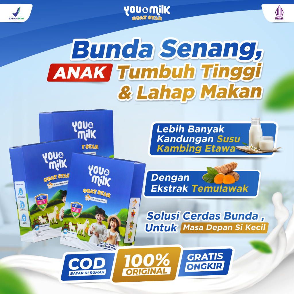

YOU & MILK GOAT STAR 3 BOX Susu Anak Tinggi Kalsium Pertumbuhan Tulang Otot Anak Nafsu Makan