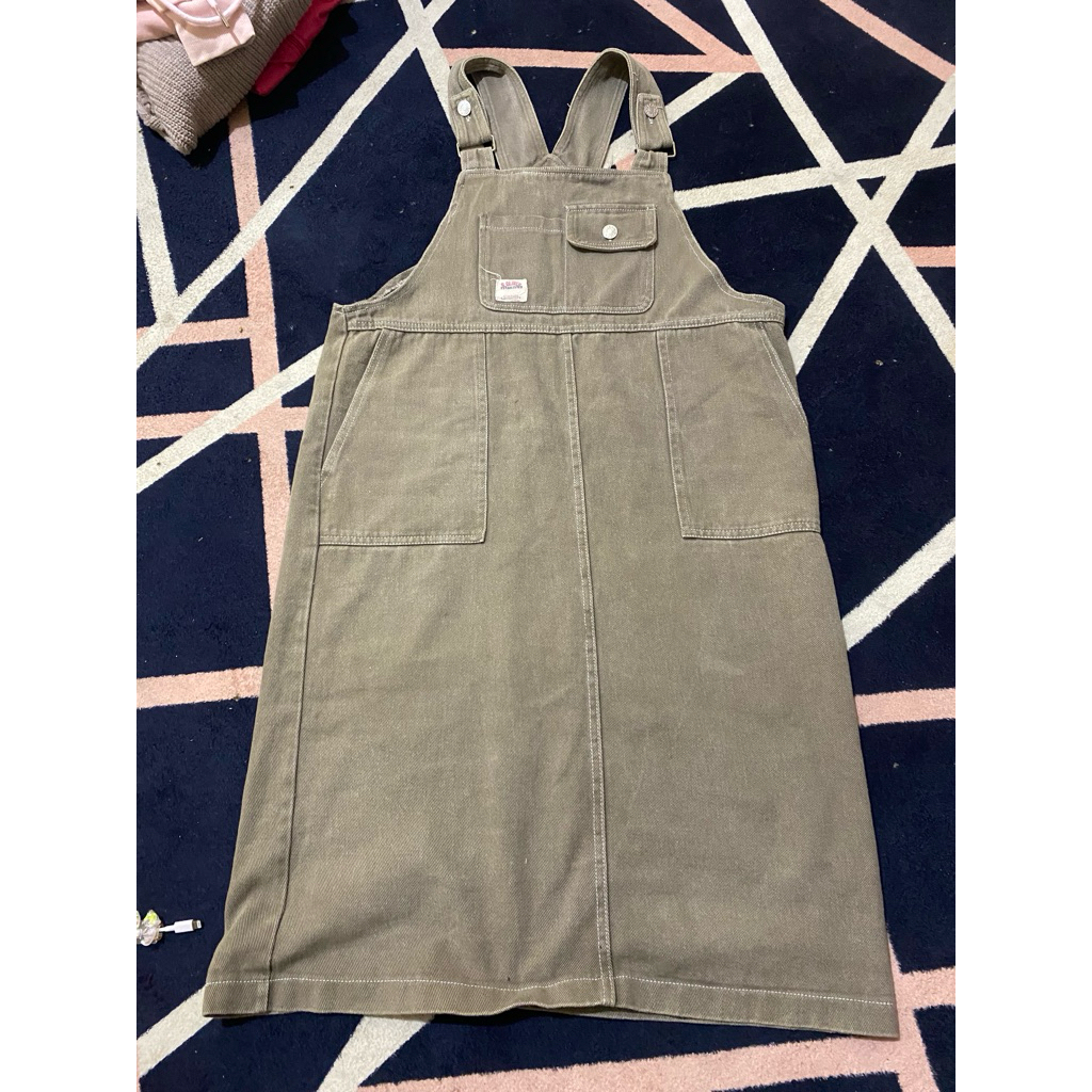 masih baru jumpsuit rok jeans midi hijau army