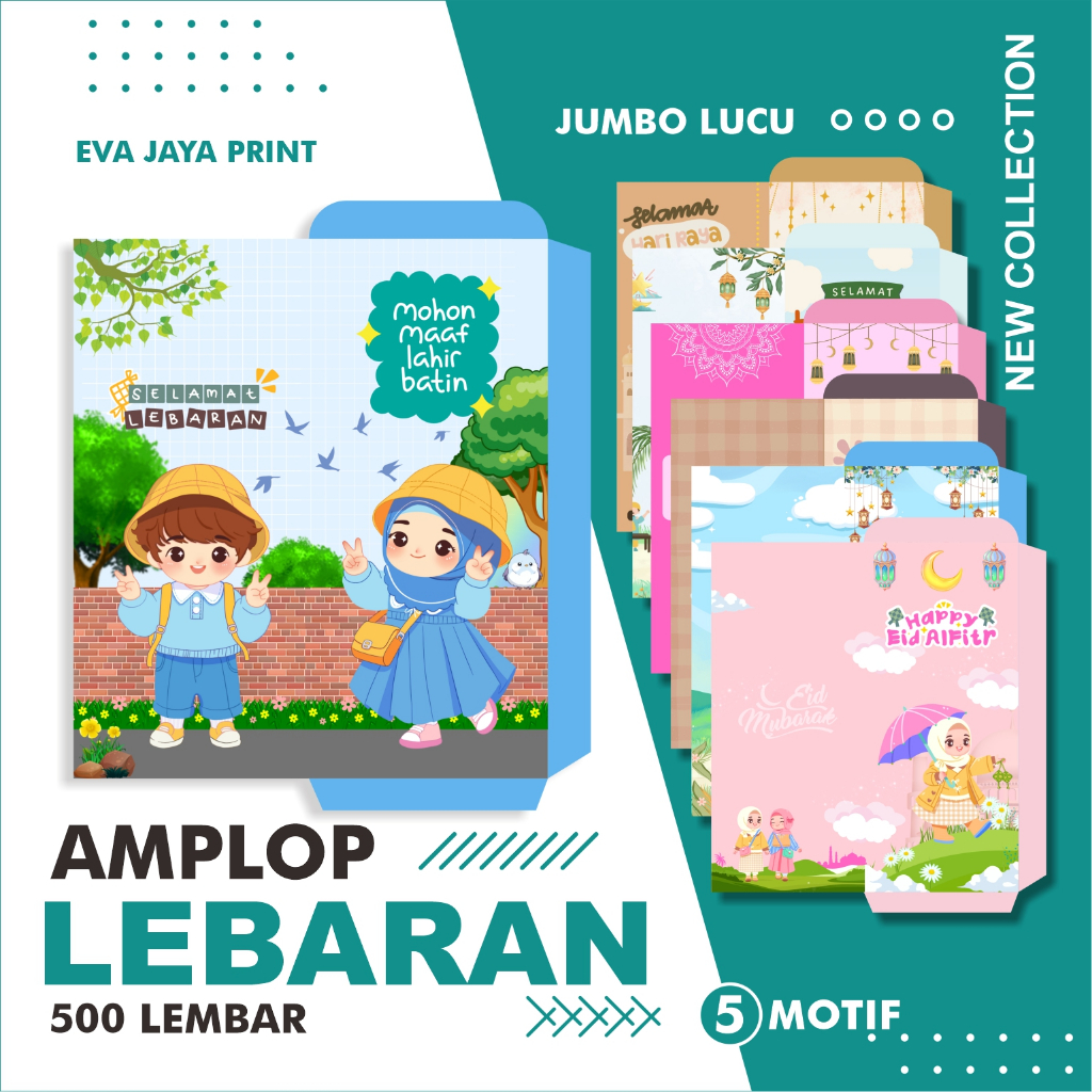 

500 LEMBAR AMPLOP LEBARAN JUMBO MUSLIM LUCU