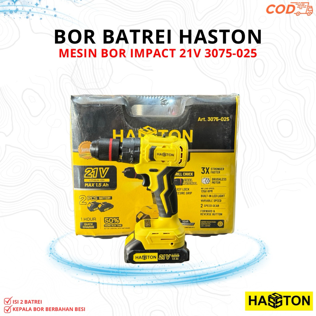 BOR BATREI/CAS HASTON 3075-025 BOR BATREI BRUSHLESS 21V CORDLESS IMPACT DRILL 10mm
