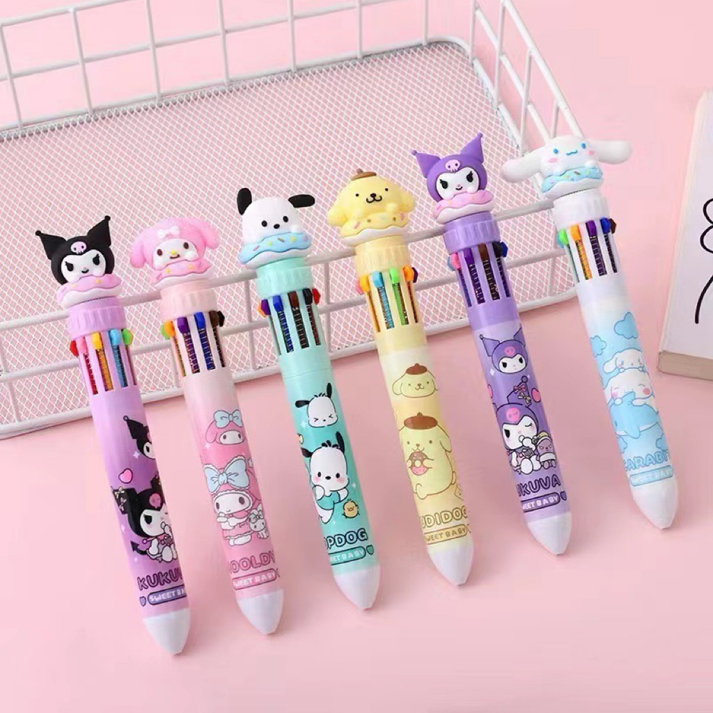 

THEDIYLAB (1PCS) PULPEN 10 WARNA WARNI LENGKAP SANRIO KUROMI MELODY CINNAMONROLL POCHACCO POMPOMPURIN KARAKTER | PULPEN SEKOLAH LUCU WARNA WARNI IMPORT KOREA