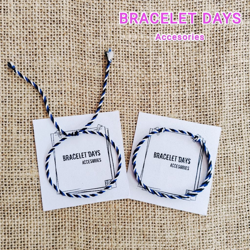 Gelang Tridatu Polos Biru Hitam Putih 2mm | Gelang Tridatu Simpul & Serut Rumbai