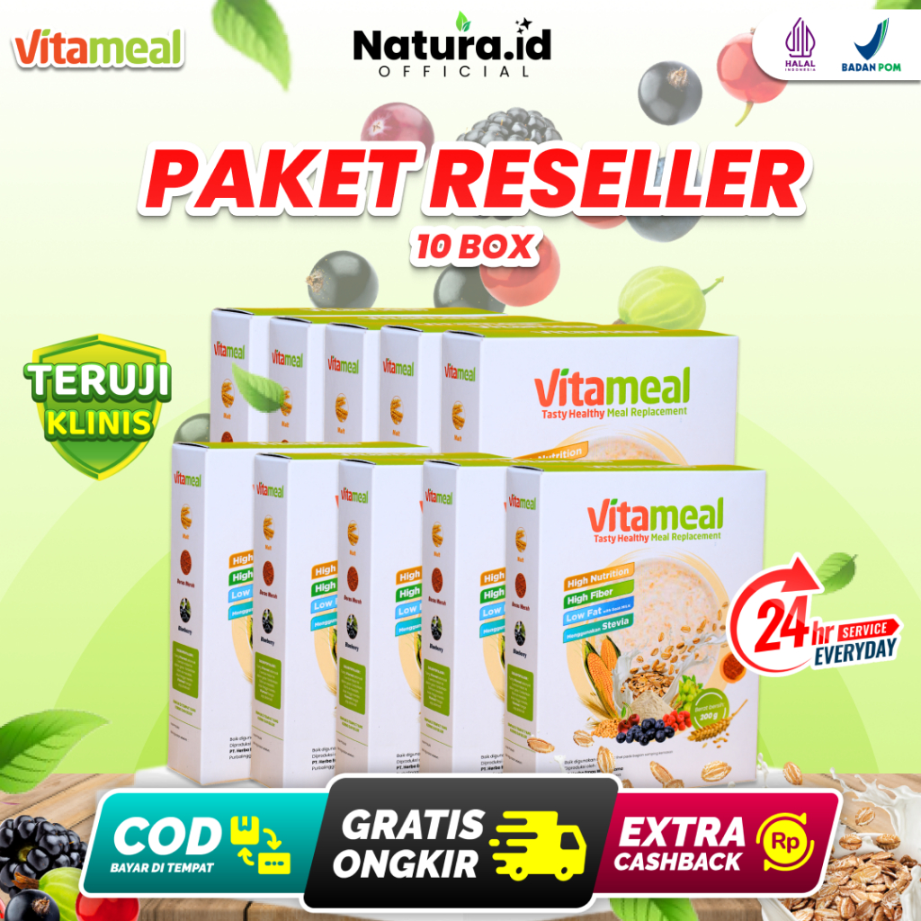 

Paket Reseller 10 Box Vitameal Sereal Pengganti Nasi Untuk Diet Diabetes Kolestrol Gula Darah Alami
