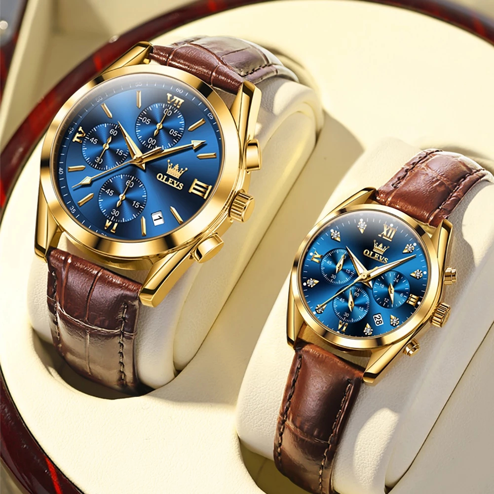 OLEVS Jam Tangan Couple Pasangan Anti Air Original Terbaru Chronograph Couple Multifungsi Analog COD