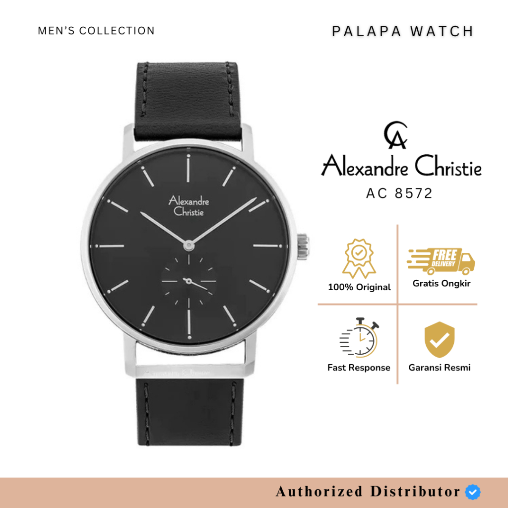 Jam Tangan Pria Alexandre Christie AC 8572 / 8572 / ac8572 Silver Black Tali Original