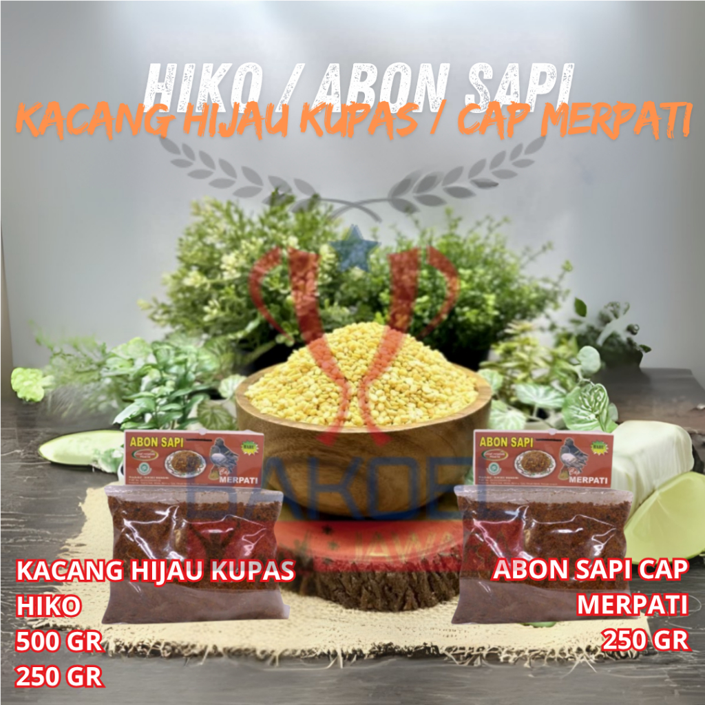 

(TOPPING 250/500 GR) REPACK KACANG HIJAU KUPAS HIKO / ABON SAPI CAP MERPATI UNTUK MAKANAN