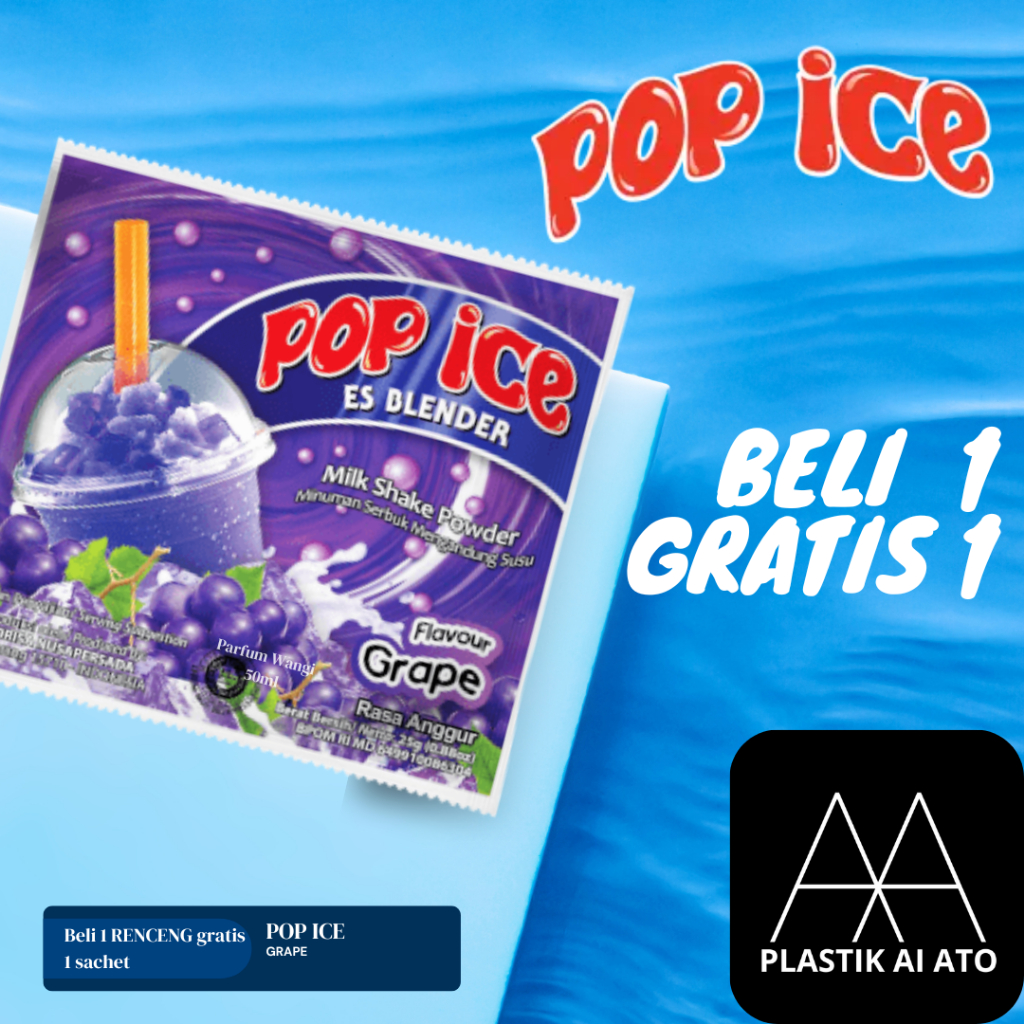 

Pop Ice Milk Shake Powder ANGGUR 25 Gr 10 Pcs BONUS SEDOTAN 10 PCS + PLASTIK 10 PCS