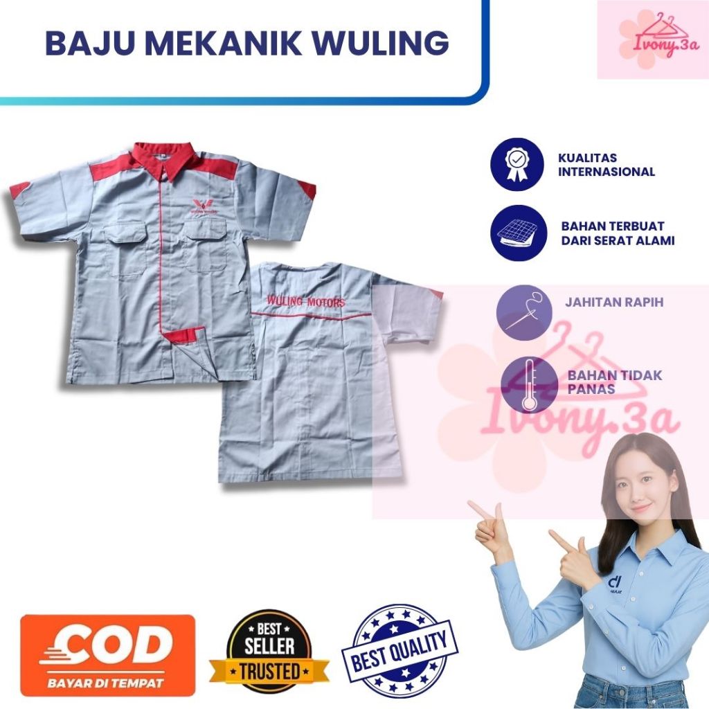 Baju Wuling Motors | Baju Mekanik Wuling | Baju Abu Wuling | Kemeja Abu Wuling | Baju Mekanik Wuling