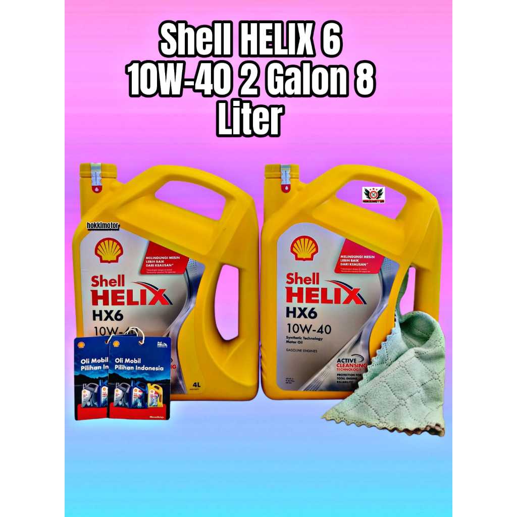 OLI MOBIL SHELL HELIX HX6 10W-40, 2 GALON 8 LITER BARCODE ORIGINAL (2 PCS Kartu Oli Random)