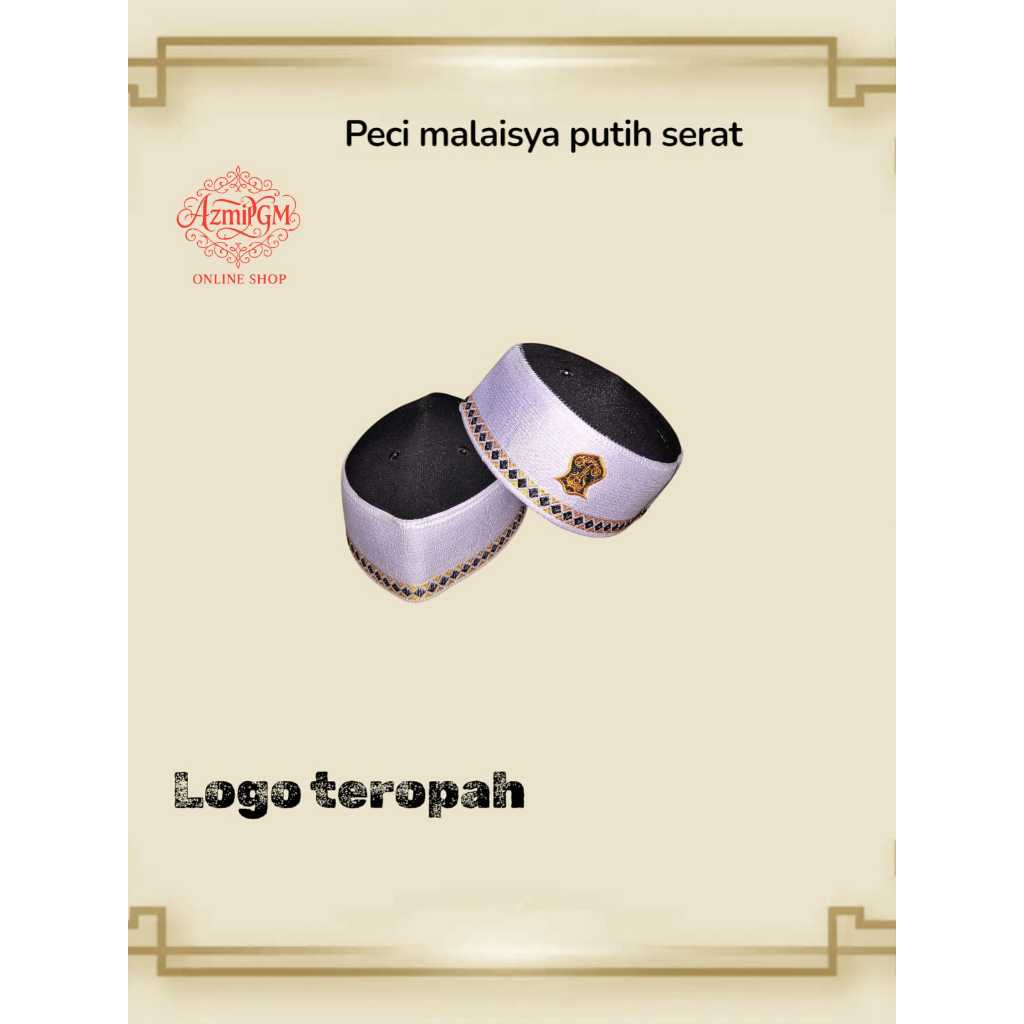 Peci malaysia Putih Hitam polos logo Terompah songkok kopiah Putih Logo Terompah