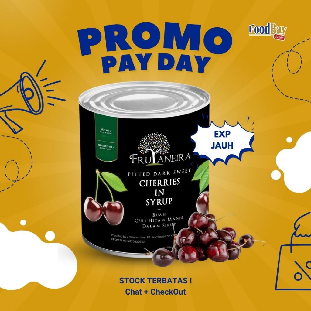

FRUTANEIRA Dark Sweet Cherries 108 Oz / Buah Ceri Hitam Manis Kaleng 3 Kg