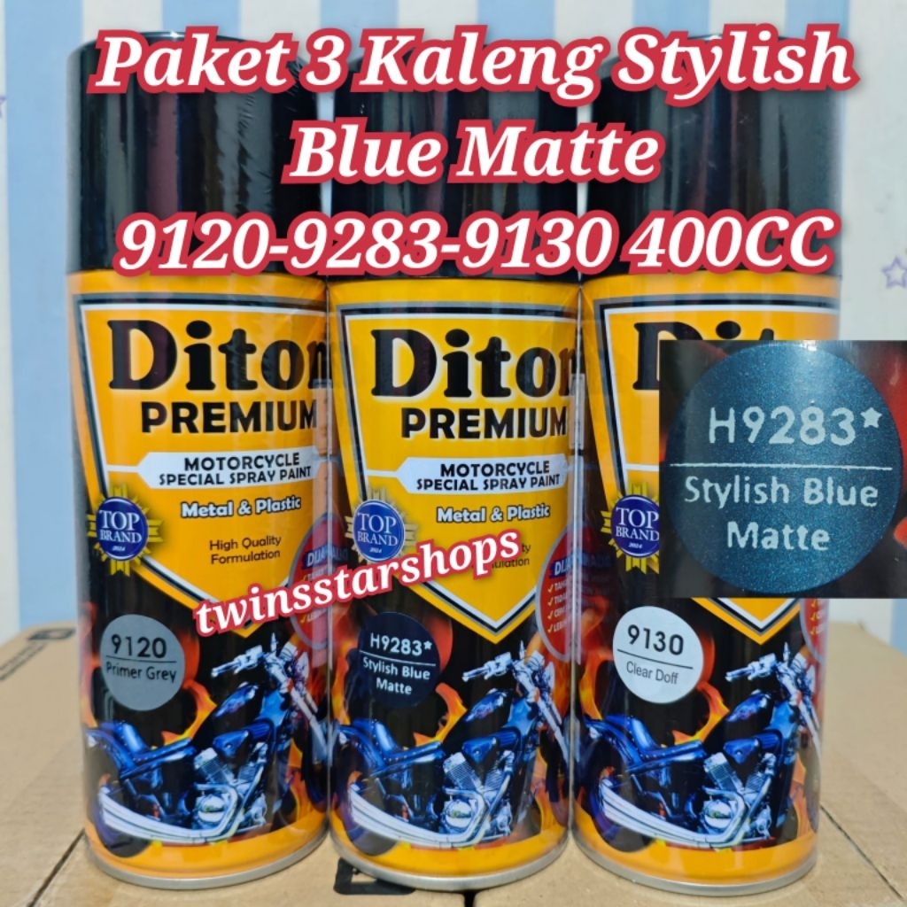 Pilok Pylox Cat Diton Premium Paket 3 Kaleng Stylish Blue Matte 9283 Primer Grey 9120 Clear 9130 400