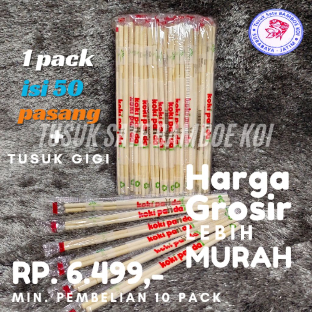 [isi 50 pasang] SUMPIT BAMBU IMPORT PREMIUM KOKI PANDA + Tusuk Gigi