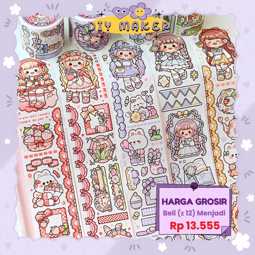 

DM Washitape Masking Tape Stiker Kartun Lucu Dodogirl Romantic Afternoon Tea Stiker Gulung TLD116