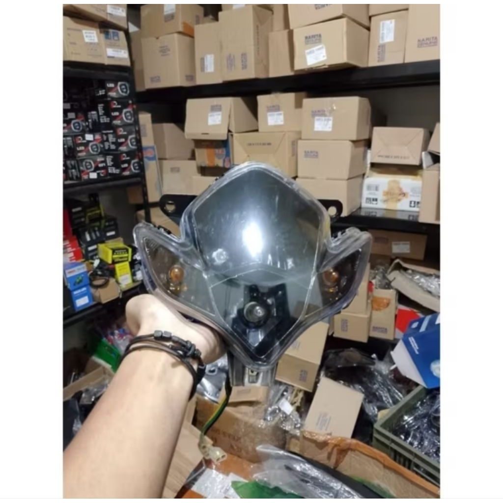 Headlamp Reflektor Lampu Depan Satria Fu Barong Tanpa Frame Custom Hitam Smoke Fullset