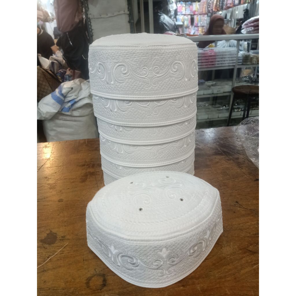 Peci Putih Peci Malaysia Peci Terompah Motif Ukir Bordir