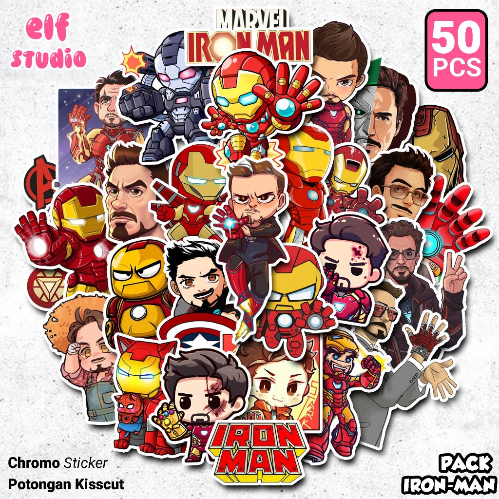 

Sticker Iron Man Chibi 50 Pcs Stiker Marvel Tony Stark Super Hero Pack Aesthetic Untuk Laptop Case