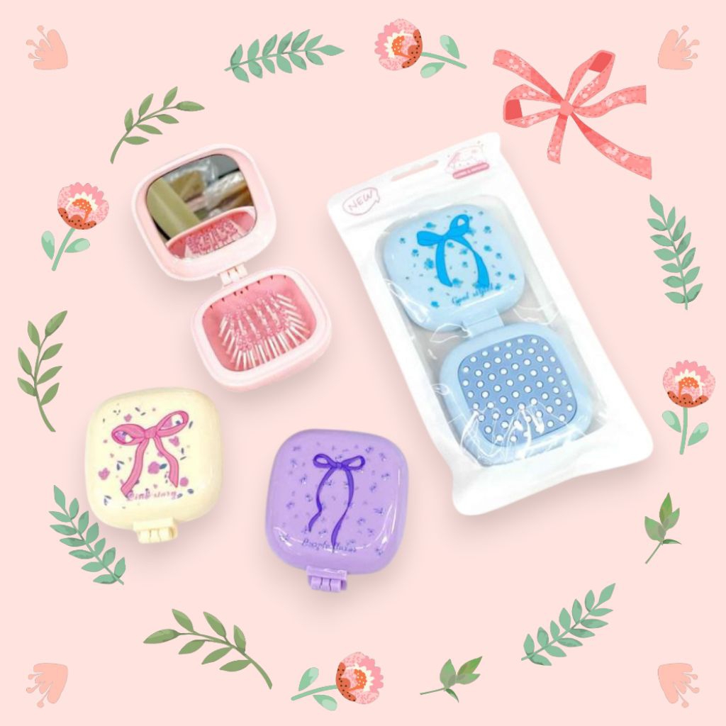 Sisir lipat kaca kotak motif pita sisir kaca lipat lucu sisir kaca lipat aesthetic