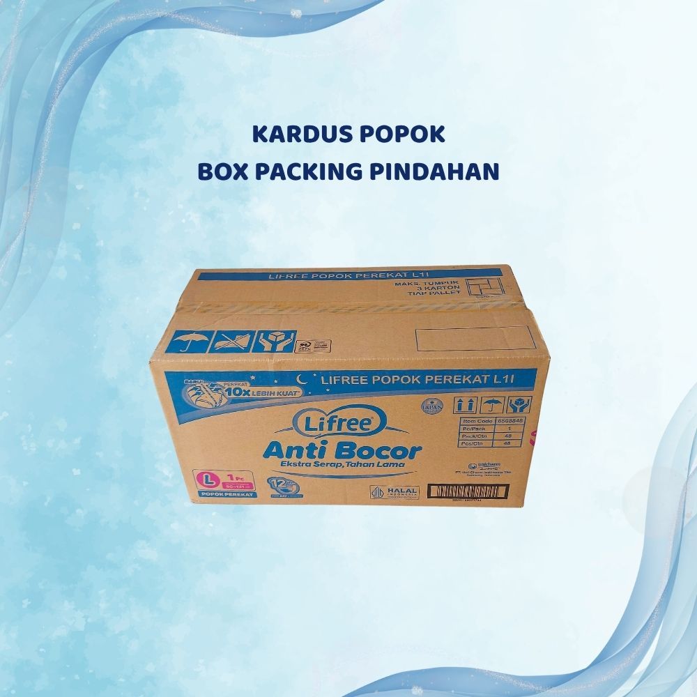 

Kardus Bekas Lifree Popok Perekat Renceng 31 cm x 63 cm x 35 cm – Single Wall 0.5 cm