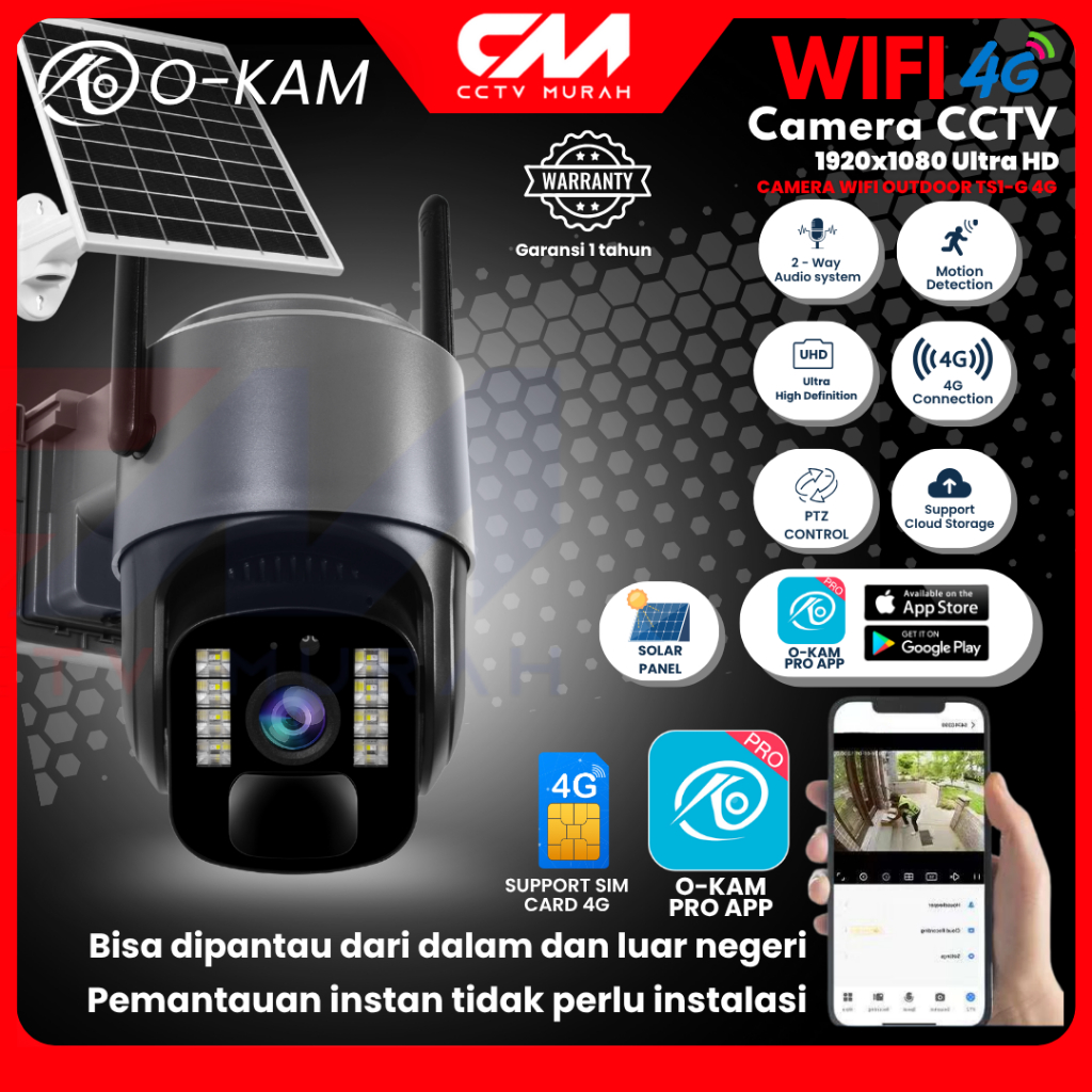 CCTV CAMERA WIFI TANPA KABEL CCTV SUPPORT GSM 4G ALL SIM CARD || O-KAM PRO CCTV Solar 4G CCTV IP Cam