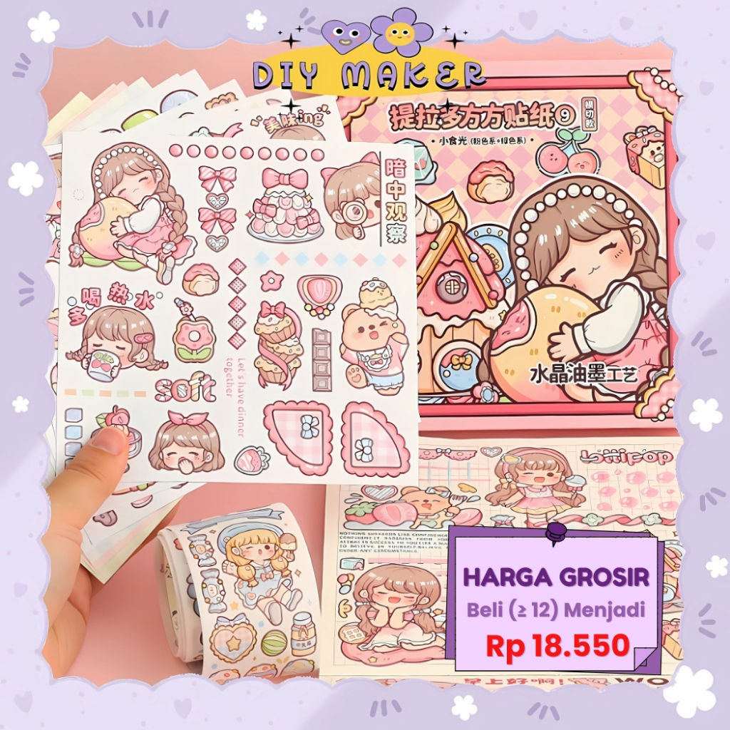 

DM Stiker Pack Dodogirl DIY Dekorasi Case HP Botol Sticker Journaling Cantik Edisi SNACK GIRL TLD139