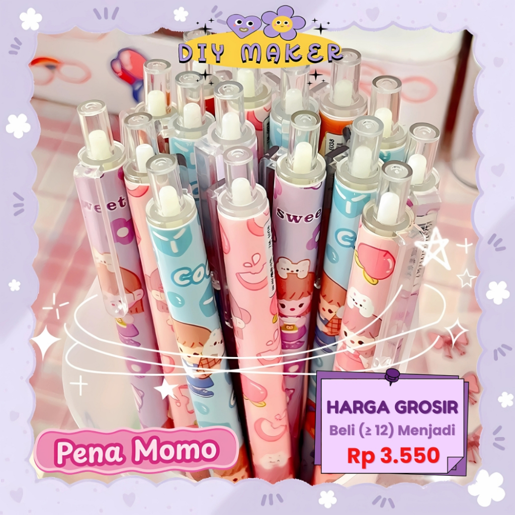 

DM Pulpen Pena Momo Tinta Hitam 0.5mm 1 Pc Stationery Gel Pen Motif Dino Girl Lucu Imut Pulpen Gel