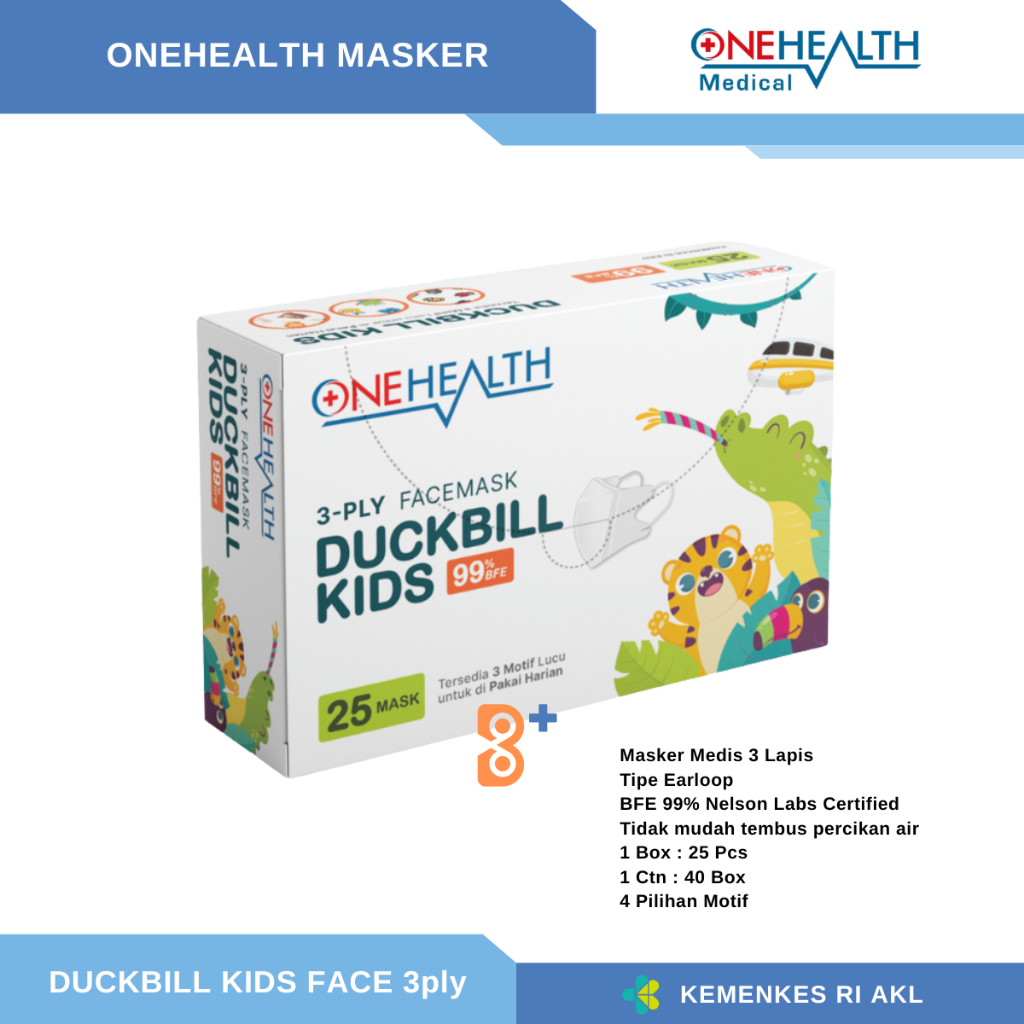 Masker Duckbill Kids Face 3 ply Onehealth / Masker Anak Dukbil