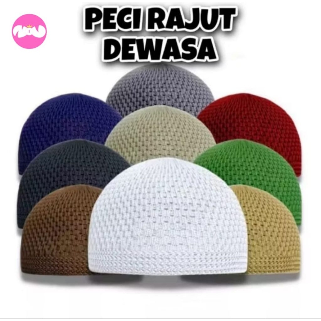 Peci Rajut Dewasa Tebal / Peci Haji / Peci Rajut Putih / Kopiah Rajut Elastis