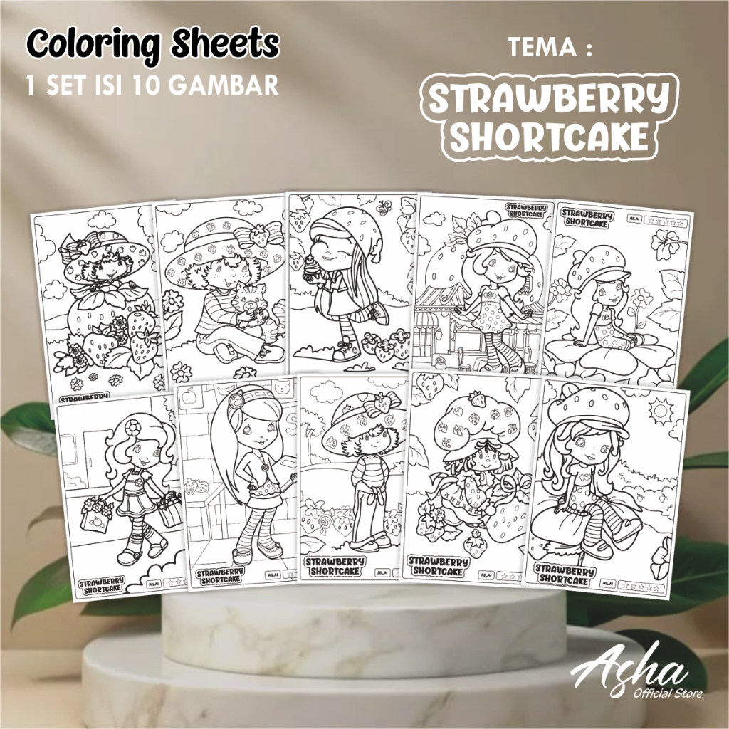 

KERTAS GAMBAR UNTUK ANAK - LEMBAR MEWARNAI ANAK 1 SET ISI 10 LEMBAR GAMBAR STRAWBERRY SHORTCAKE UKURAN A4