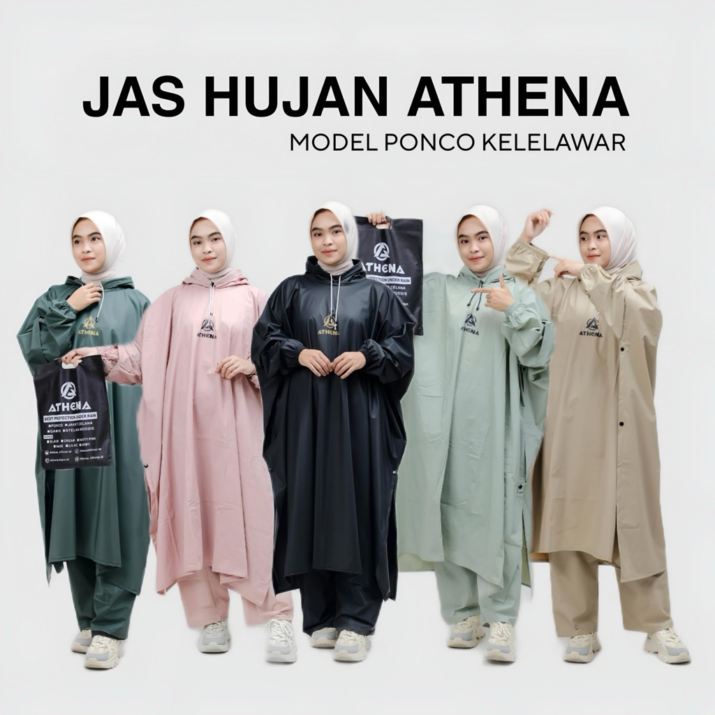 Jas Hujan Ponco Kelelawar Pria Wanita Jumbo Premium Kuat Tebal dan Anti rembes by Athena