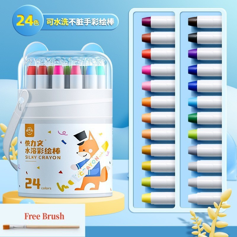 

Washable Silky Crayon 24 Warna Colorful Bucket Krayon Mewarnai Alat Warna Set Anak Wipe and Clean